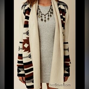 BB Dakota Cream and Brown Geometric Cardigan